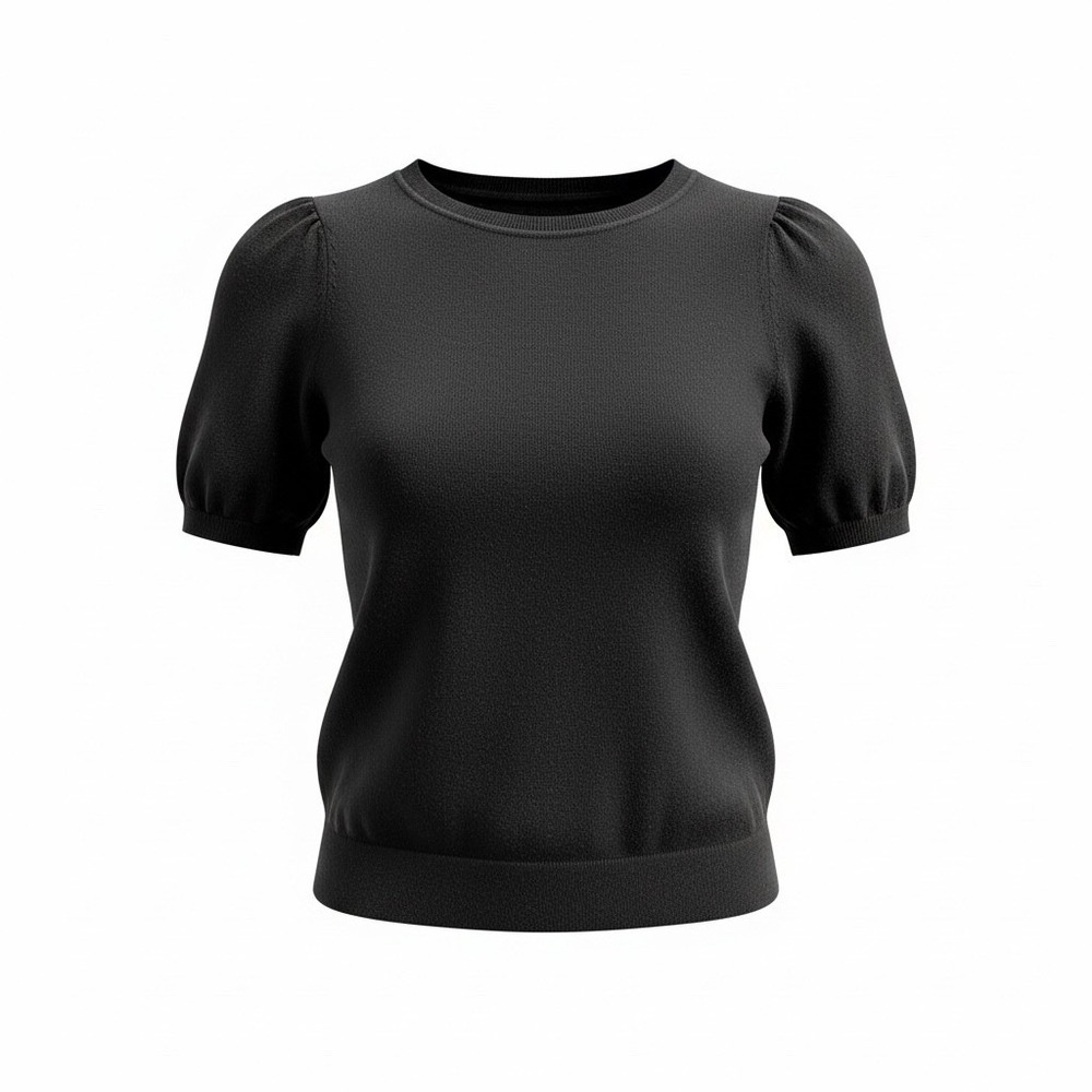 WINOLL Black Puff Short Sleeve Sweater Top Crew Neck Viscose Blend Size Large